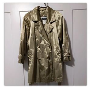 Gallery Metallic Gold Button-Up Trench Coat w/ Lining, Pockets & Belt, Small/Med